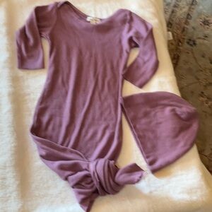 Little James Plum Ribbed Knotted gown and hat set 6-12 months